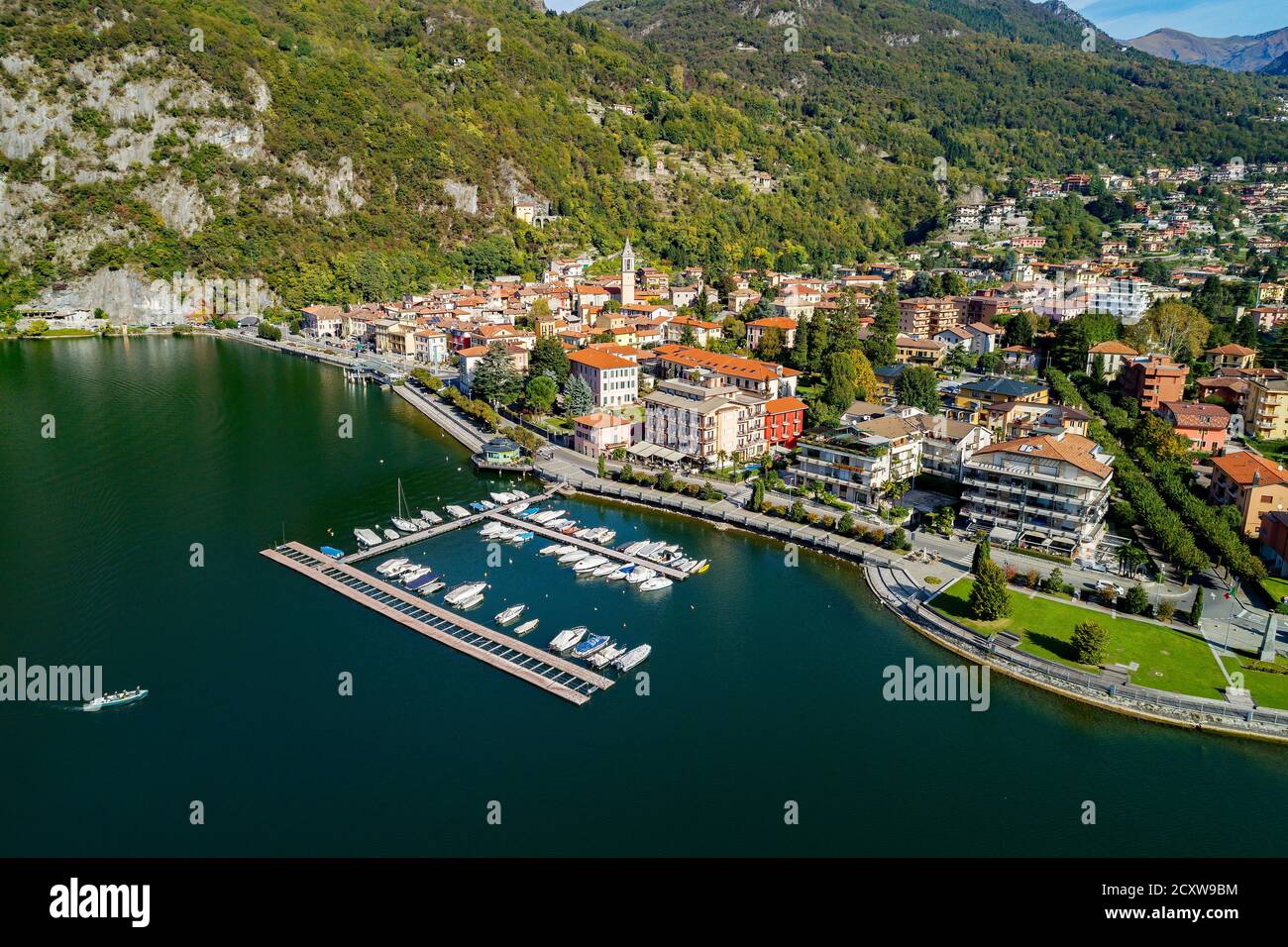 Porlezza (IT) - Aerial view from Lake Lugano towards Menaggio Stock ...
