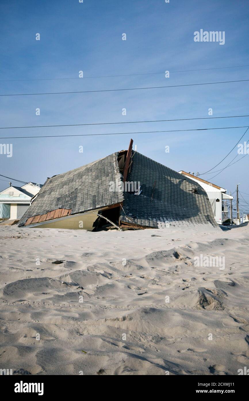 A destroyed ocean-front home is seen in the Ortley Beach area of Toms  River, NJ, November 29, 2012. The superstorm Sandy made landfall along the  New Jersey coastline one month ago today.