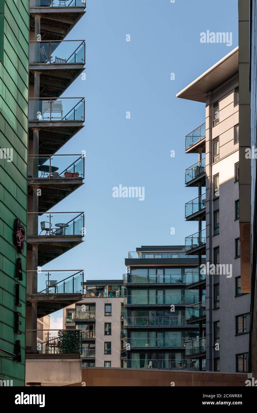 View of apartment buildings in Leeds dock, Leeds Stock Photo