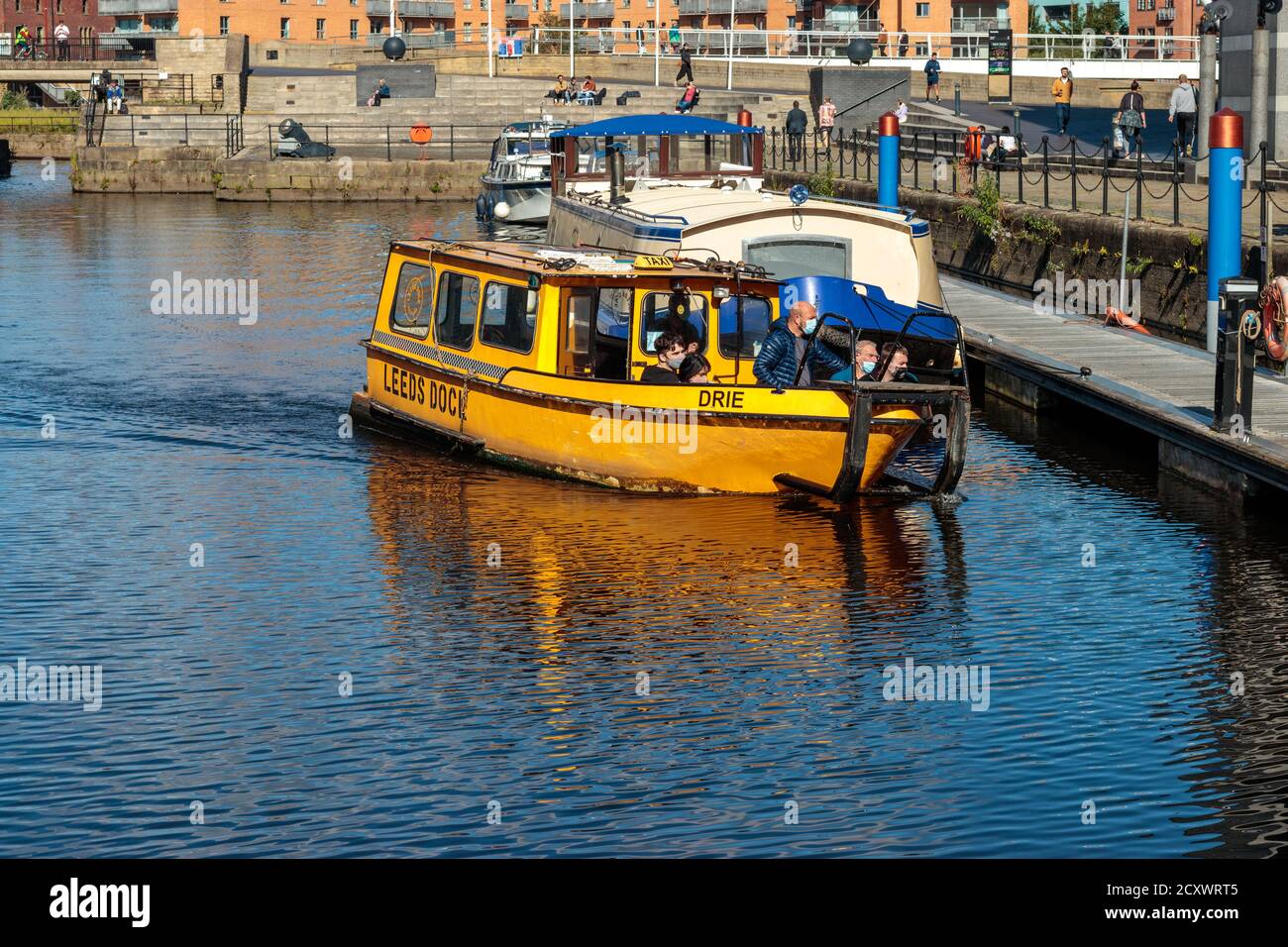 View of Leeds Dock water taxi Drie in Clarence Dock, Leeds Stock Photo