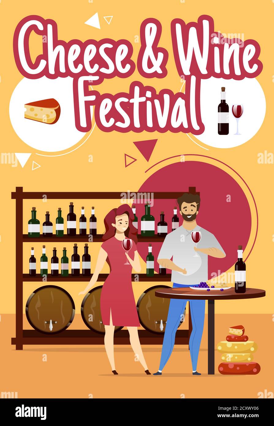 Cheese and wine festival poster vector template Stock Vector Image