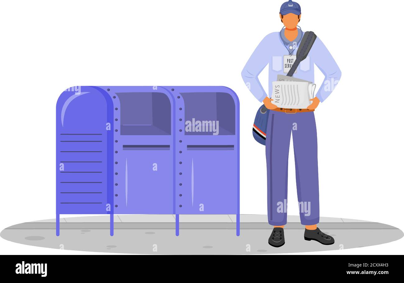 Post office male worker in USA uniform flat color vector illustration