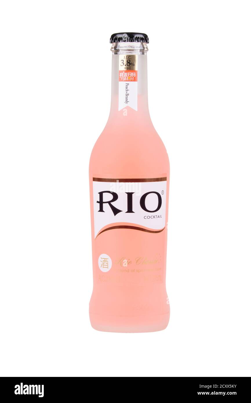Guilin China, May 25, 2020 Rio Cocktail is a Chinese alcopop beverage isolated on a white background Stock Photo