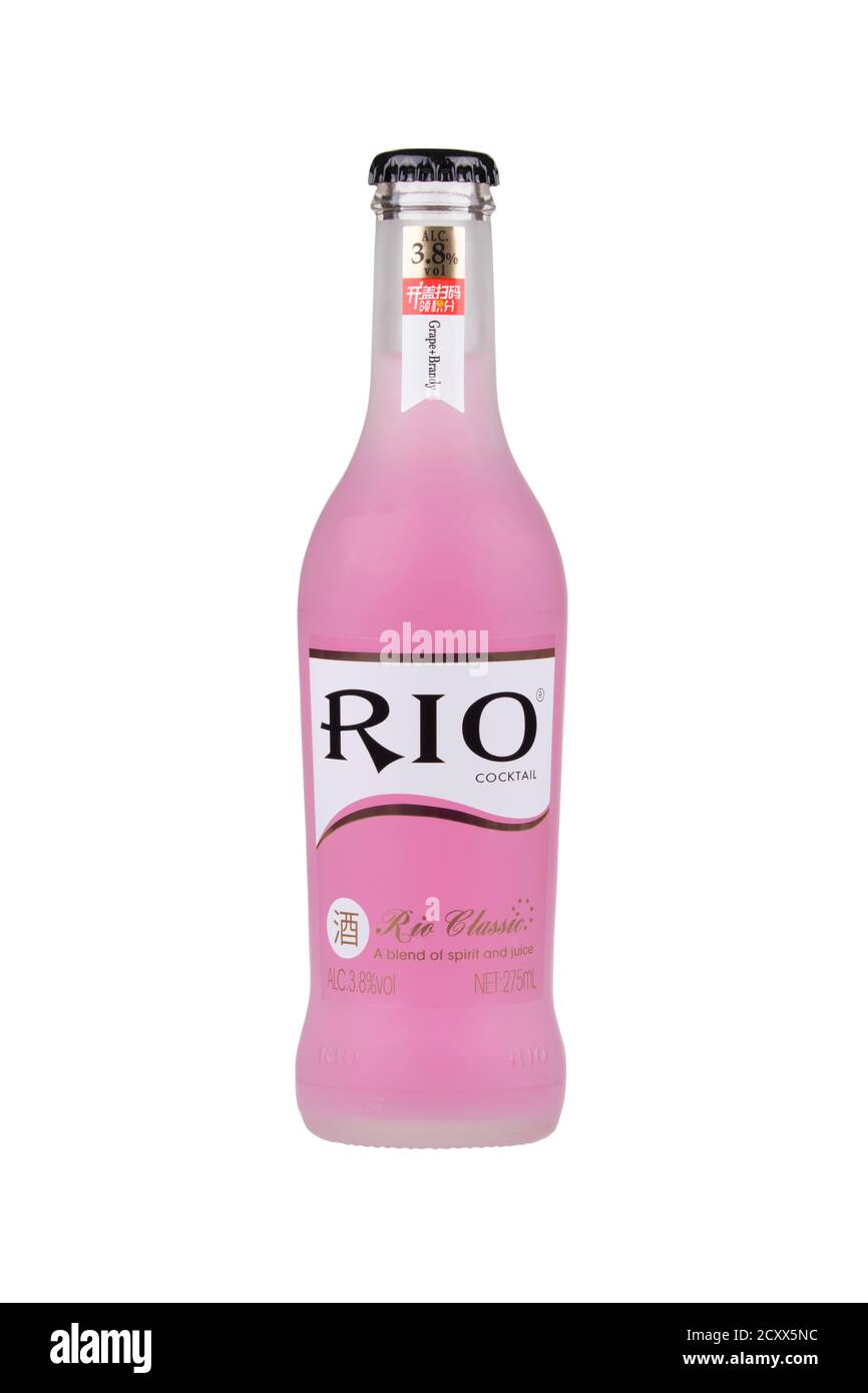 Guilin China, May 25, 2020 Rio Cocktail is a Chinese alcopop beverage isolated on a white background Stock Photo