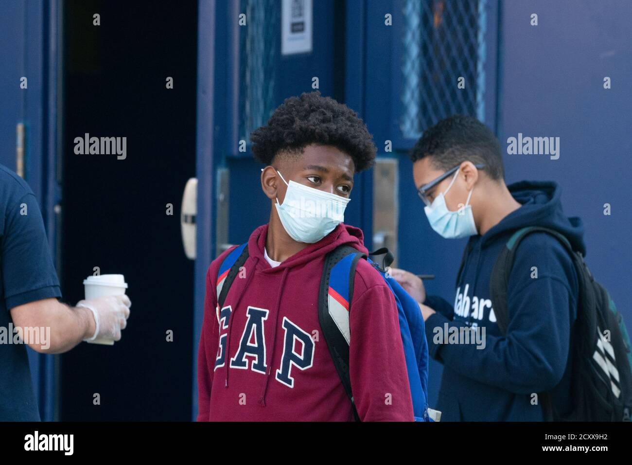 New York, New York, USA. 1st Oct, 2020. Students arrive to the Bronx