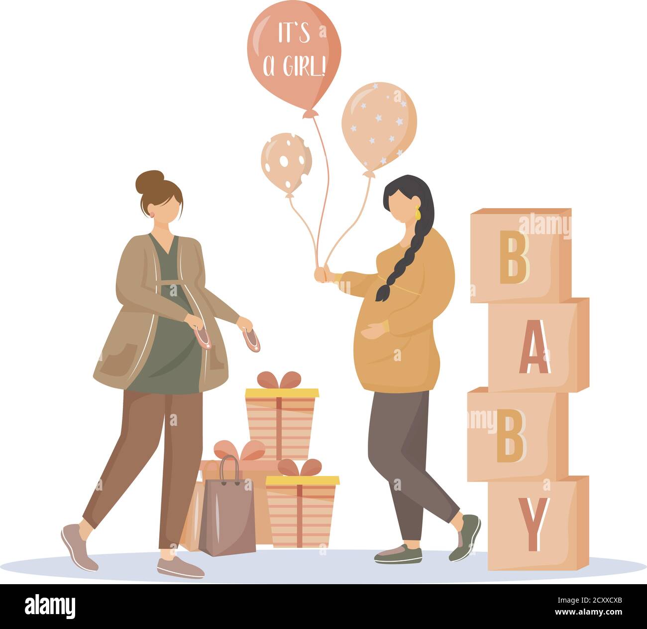 Pregnant women with gifts flat vector illustration Stock Vector