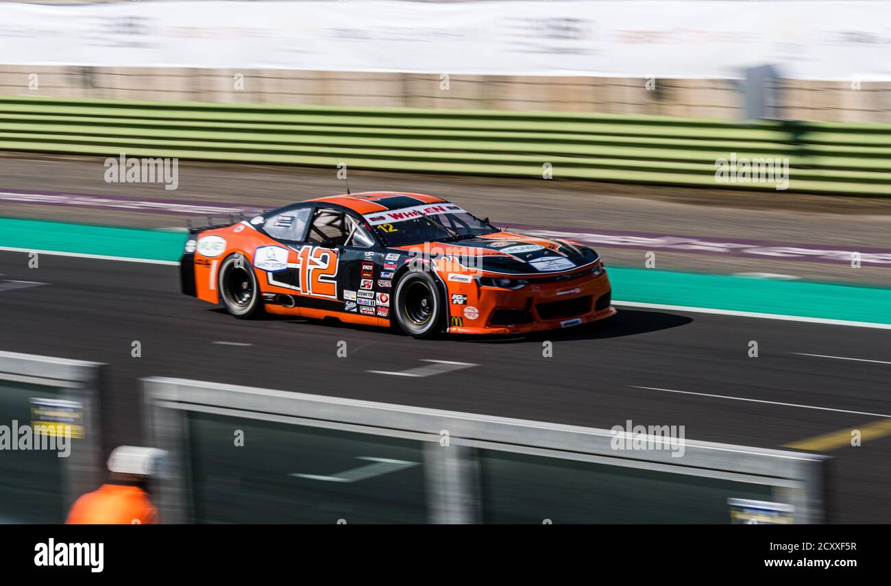 Vallelunga, Rome, Italy, 12 september 2020, American festival of Rome. Euro Nascar championship, racing Chevrolet Camaro car in action blurred backgro Stock Photo