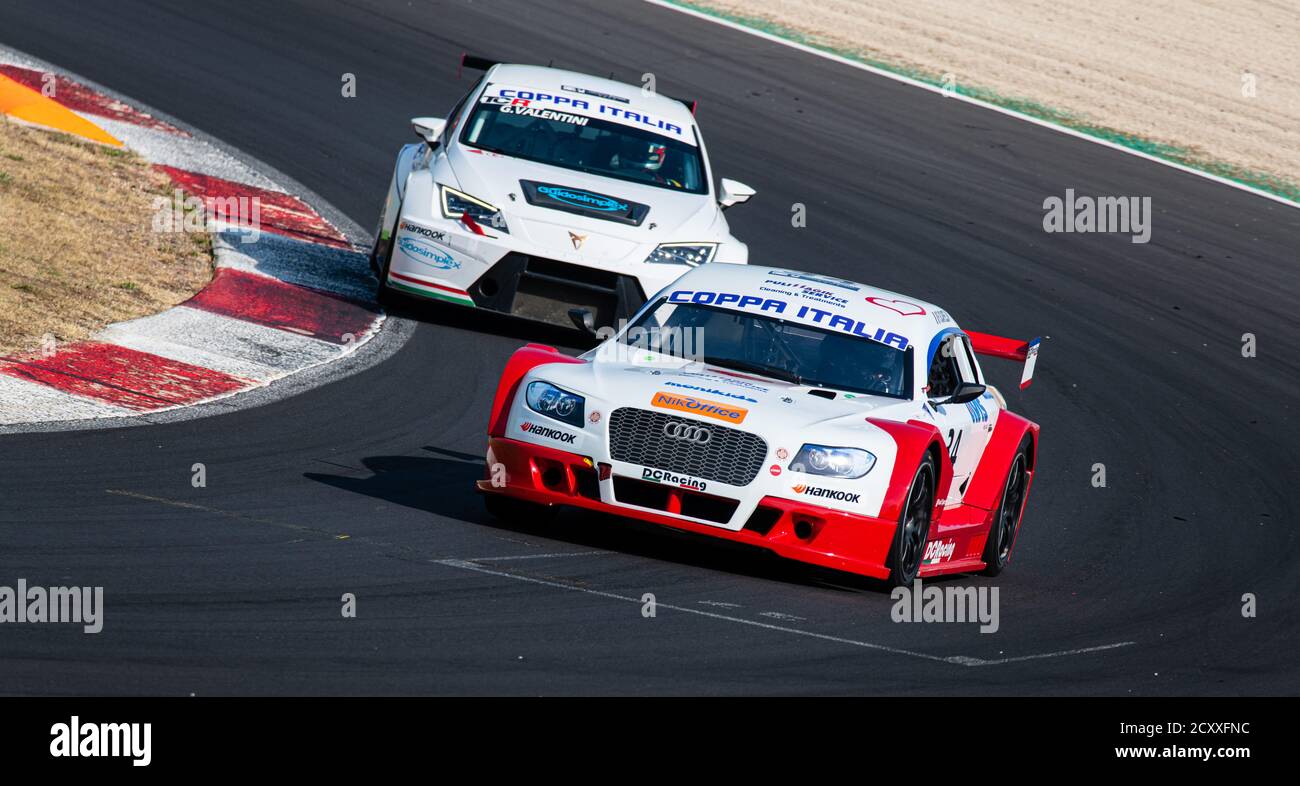 Vallelunga, Rome, Italy, 11 september 2020. TCR Championship. Racing Audi Mitjet and Seat Leon cars  challenging in overtaking battle at motorsport ci Stock Photo