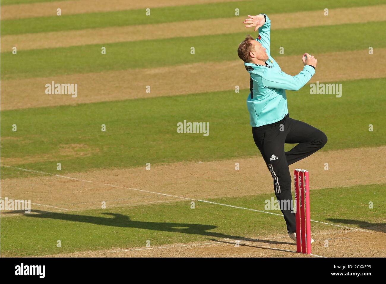 London, UK. 01st Oct, 2020. LONDON, ENGLAND. OCTOBER 01 2020. Gareth Batty of Surrey bowling during the Vitality Blast Quarter Final match Surrey v Kent Spitfires at The Kia Oval Cricket Ground, London, England, 01 October 2020. (Photo by Mitchell Gunn/ESPA-Images) Credit: European Sports Photo Agency/Alamy Live News Stock Photo