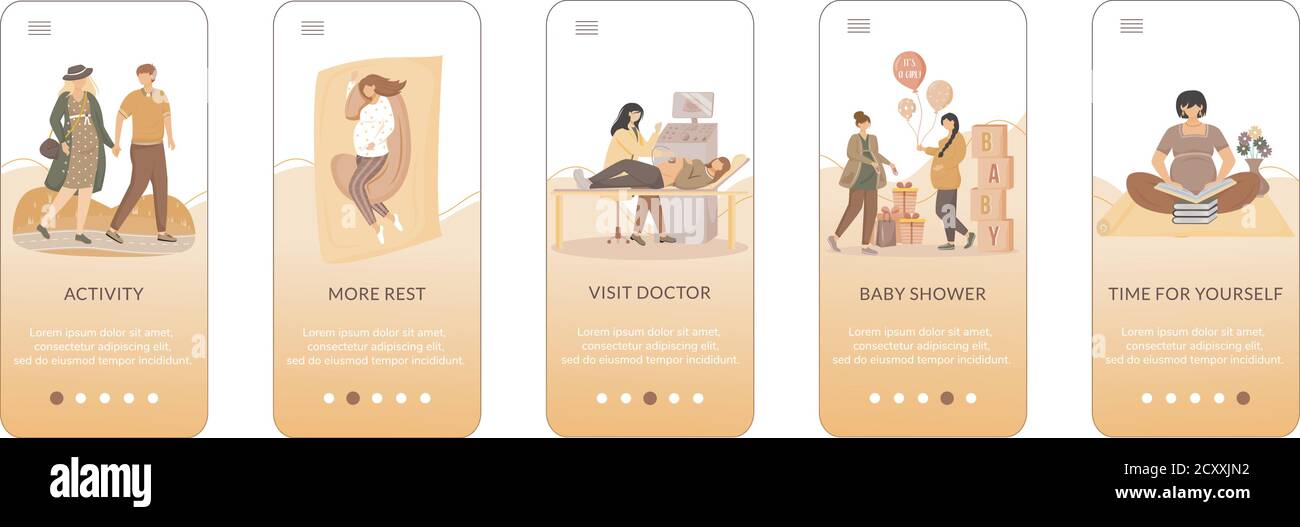 Tips for happy pregnancy onboarding mobile app screen vector template Stock Vector