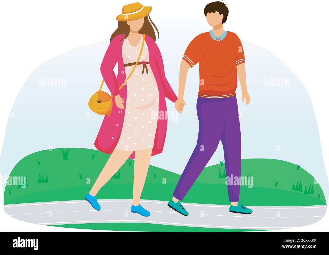 Pregnant lady and husband walk in park flat vector illustration Stock ...