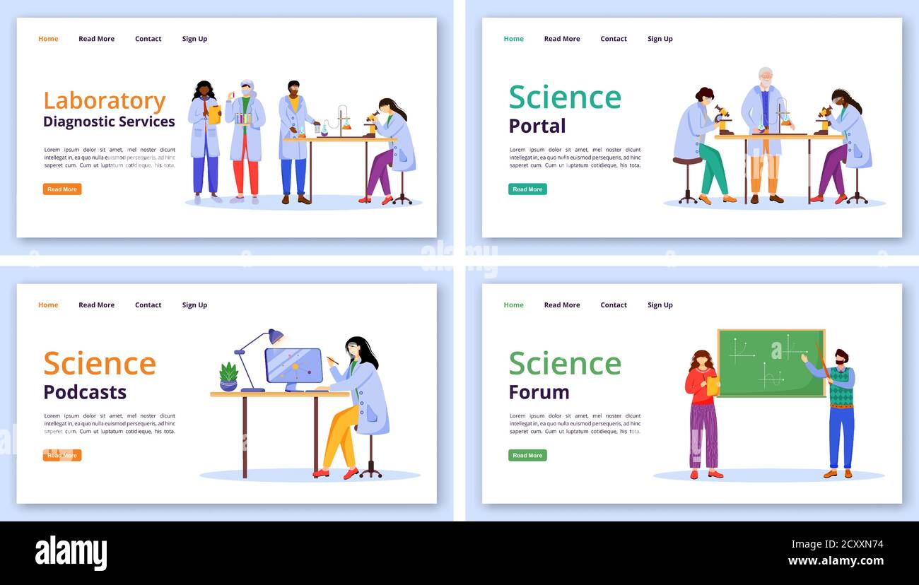 Science services landing page vector template set Stock Vector Image ...
