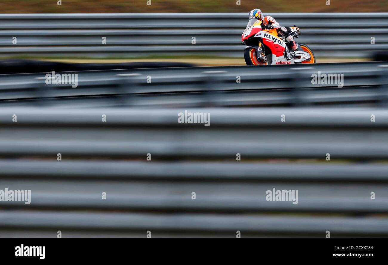 Honda Motogp Rider Dani Pedrosa Of Spain Rides During The Qualifying Session For The Japanese Grand Prix In Motegi North Of Tokyo October 26 13 Reuters Toru Hanai Japan s Sport Motorsport