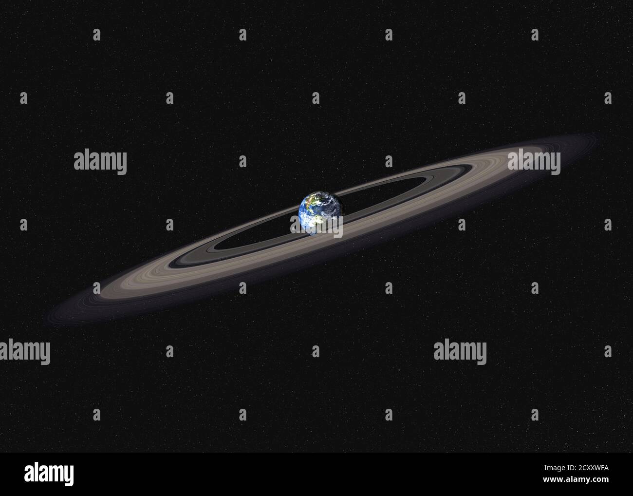Planet Earth and moon with Saturn ring in outer space. 3d render ...