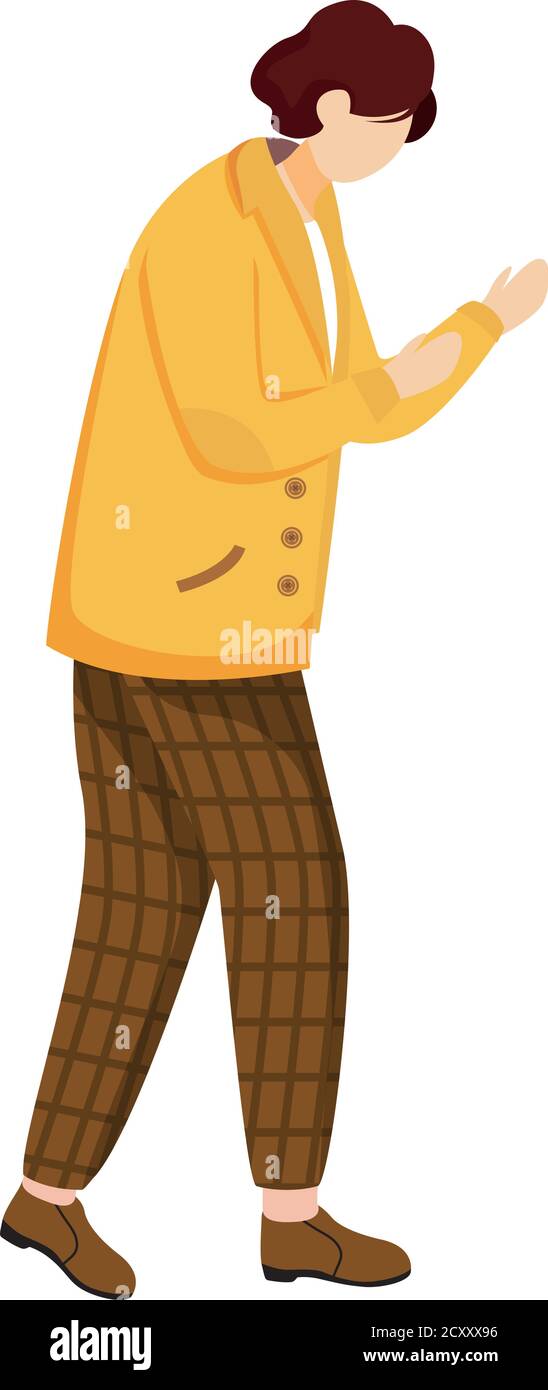 Young man in yellow jacket flat vector illustration Stock Vector