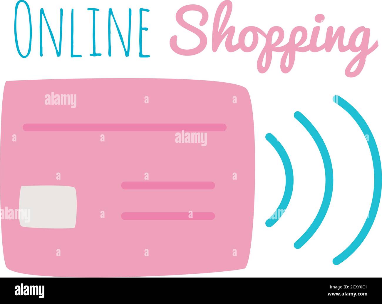 lettering design of online shopping with credit card icon over white ...