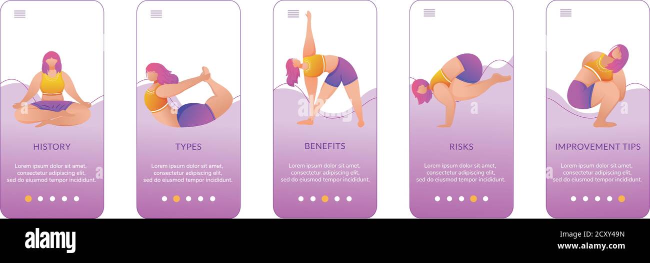 Yoga benefits onboarding mobile app screen vector template Stock Vector