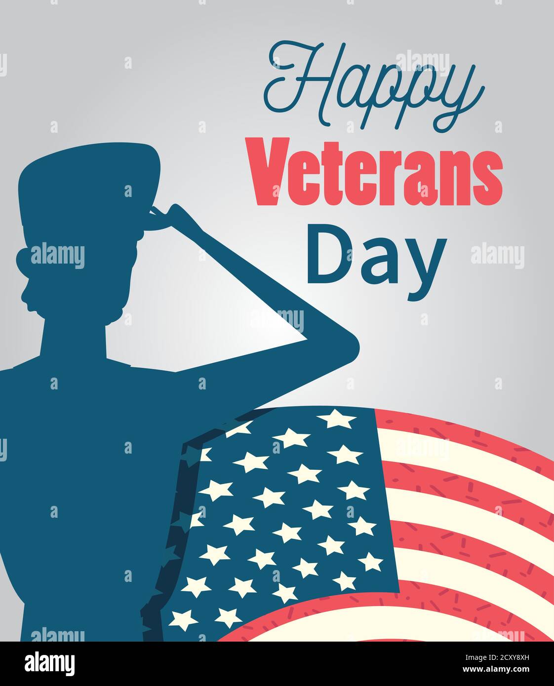 happy veterans day, soldier saluting american flag card vector ...