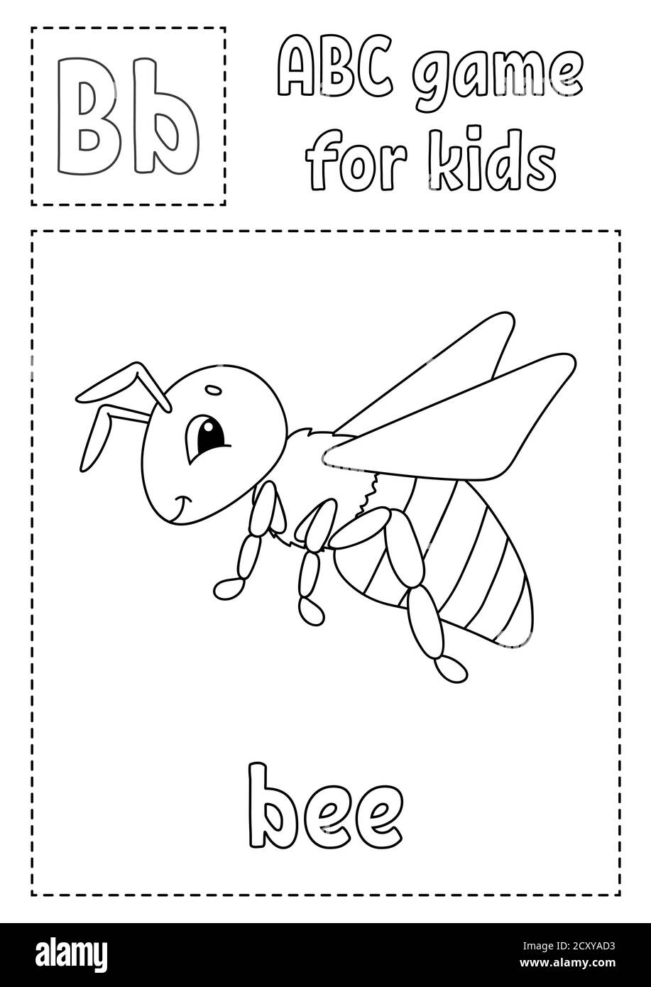 Letter B is for bee. ABC game for kids. Alphabet coloring page. Cartoon character. Word and letter. Vector illustration. Stock Vector