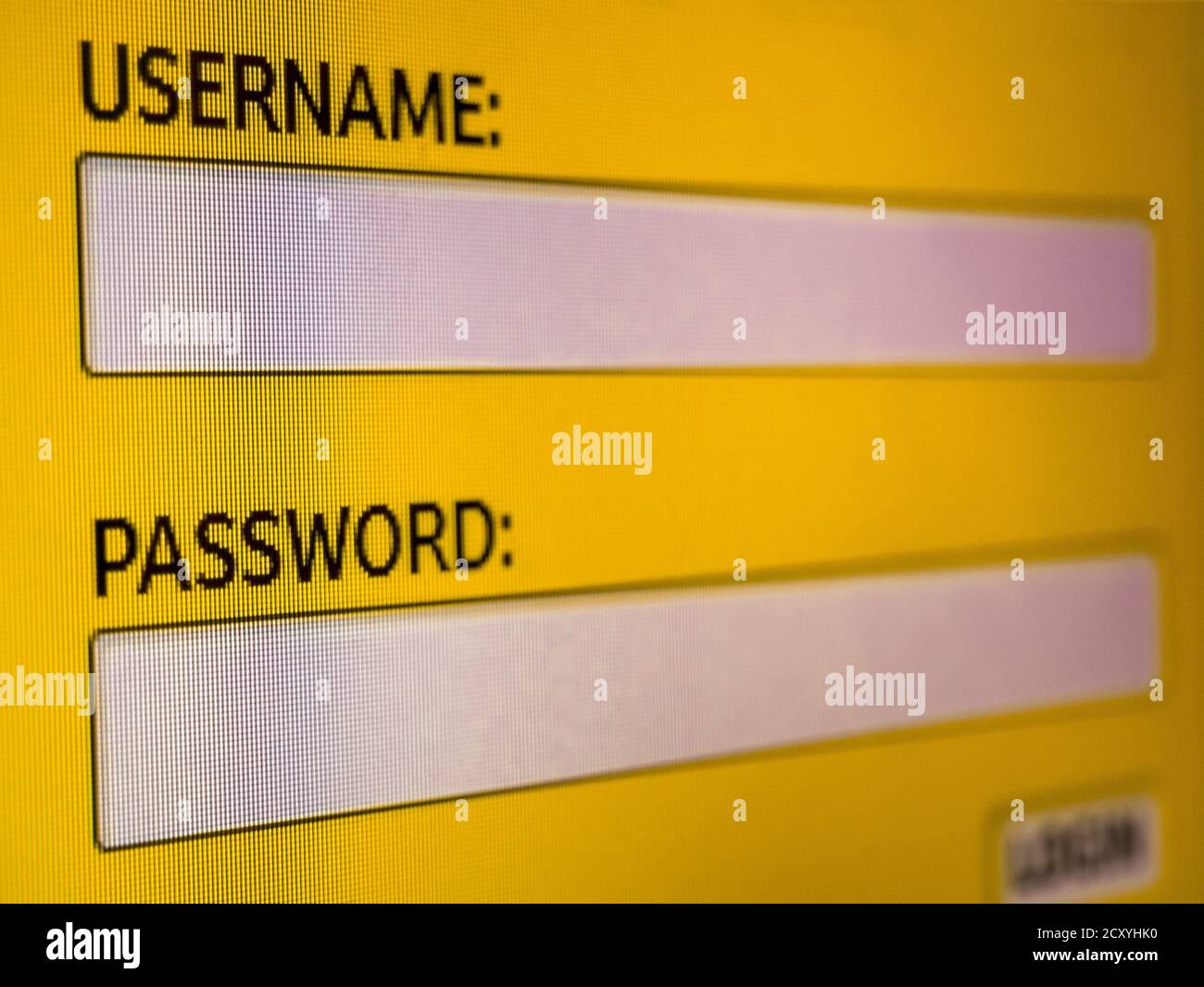 Closeup of login and password screen on LED pc display Stock Photo