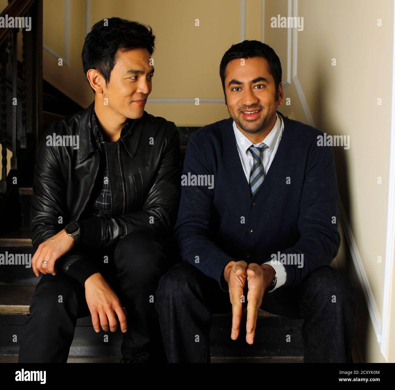 Actors John Cho (L) and Kal Penn pose for a portrait while promoting their  upcoming movie "A Very Harold & Kumar 3D Christmas" in Beverly Hills,  California October 30, 2011. The dope-smoking