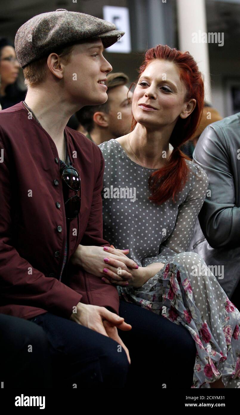 British Actress Emilia Fox R Sits With Her Brother Actor Freddie Fox Before The Presentation Of The Topman Design 2012 Autumn Winter Collection During London Fashion Week February 22 2012 Reuters Suzanne Plunkett Britain