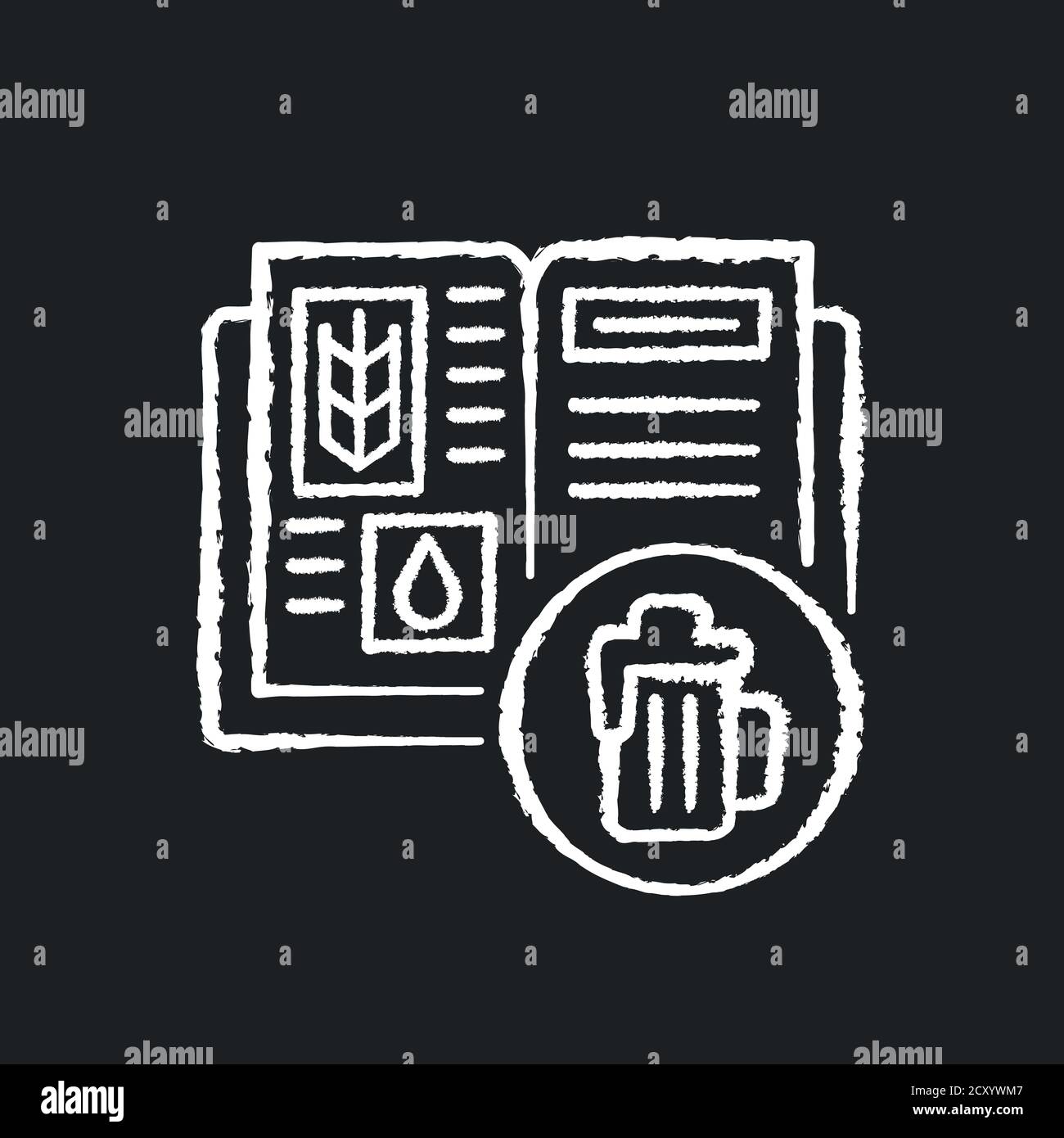 Beer recipe chalk white icon on black background Stock Vector