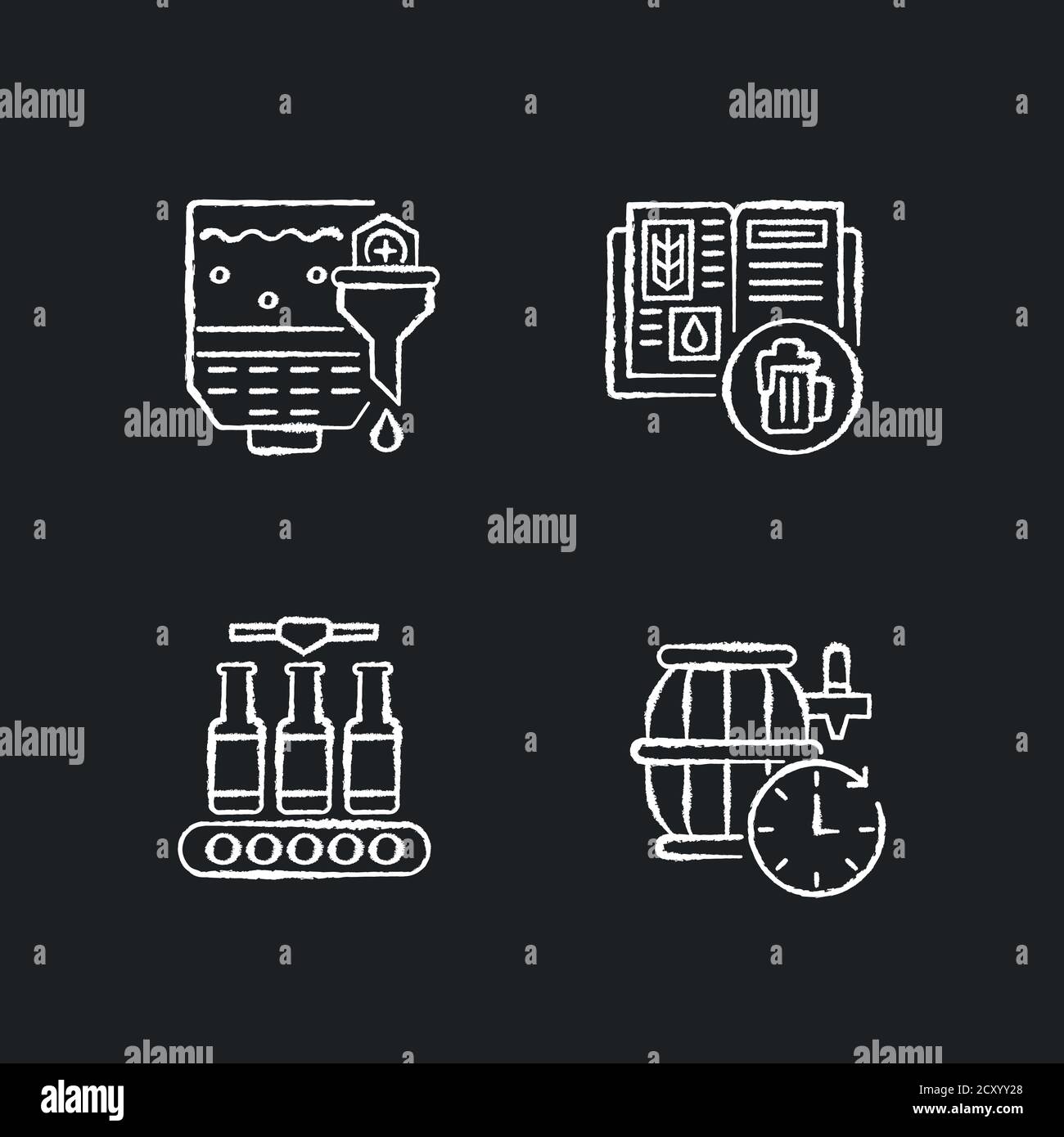 Beer production chalk white icons set on black background Stock Vector ...