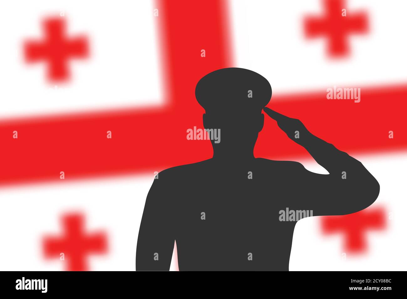 Solder silhouette on blur background with Georgia flag. Stock Vector