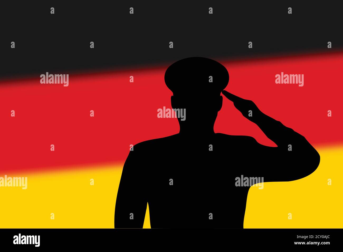 Solder silhouette on blur background with Germany flag. Stock Vector
