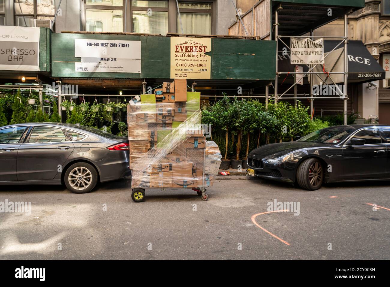 The largesse of online shopping being delivered in Chelsea in New York on Sunday, September 20, 2020. (© Richard B. Levine) Stock Photo