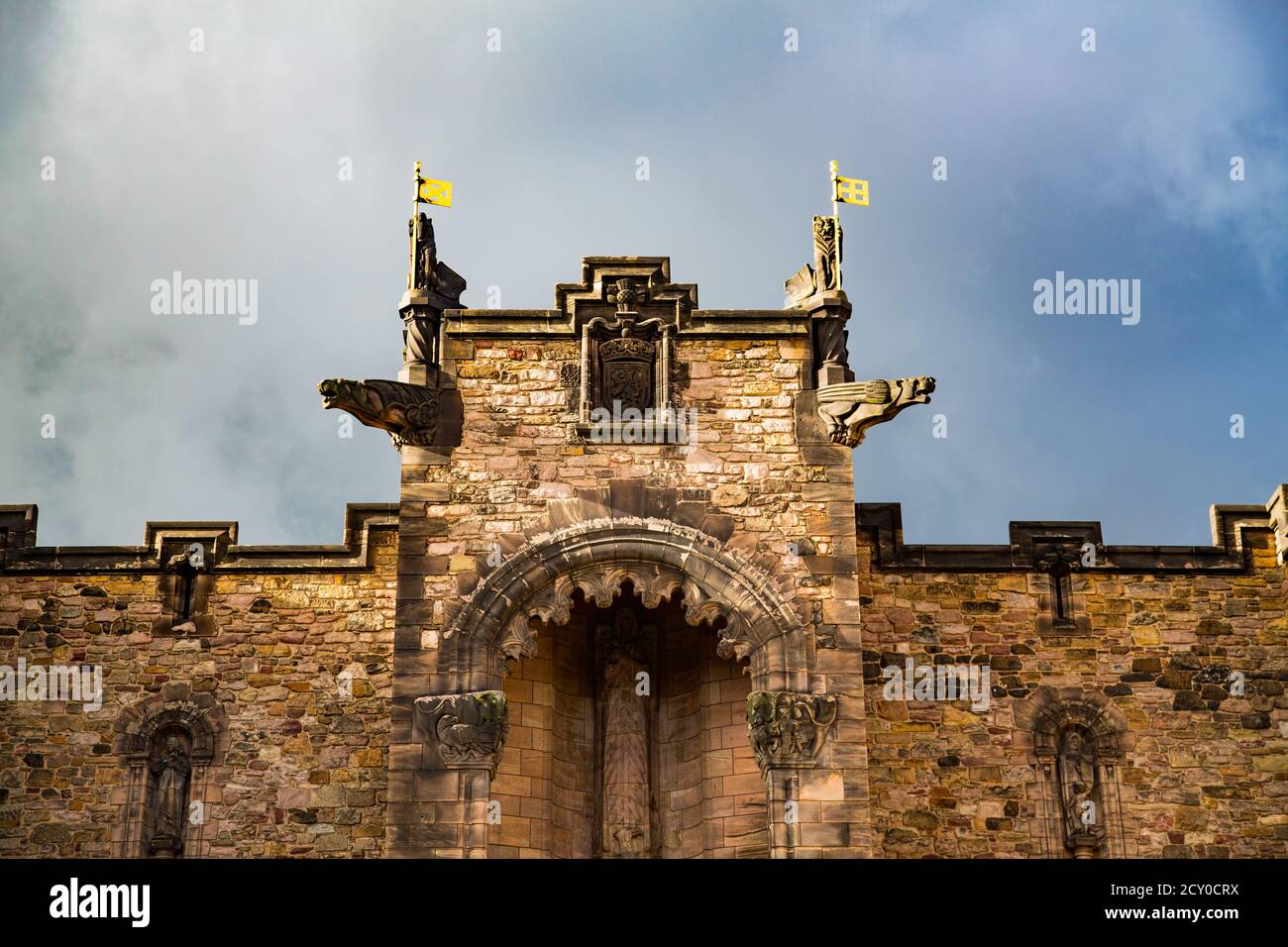 Gothic gargoyles and cornices detail in royal mausoleum Stock Photo