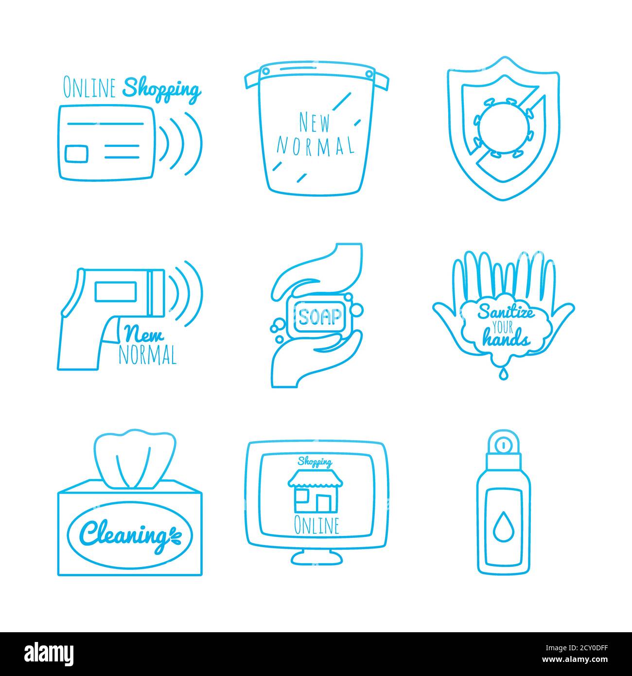 hands and new normal icon set over white background, line style, vector ...