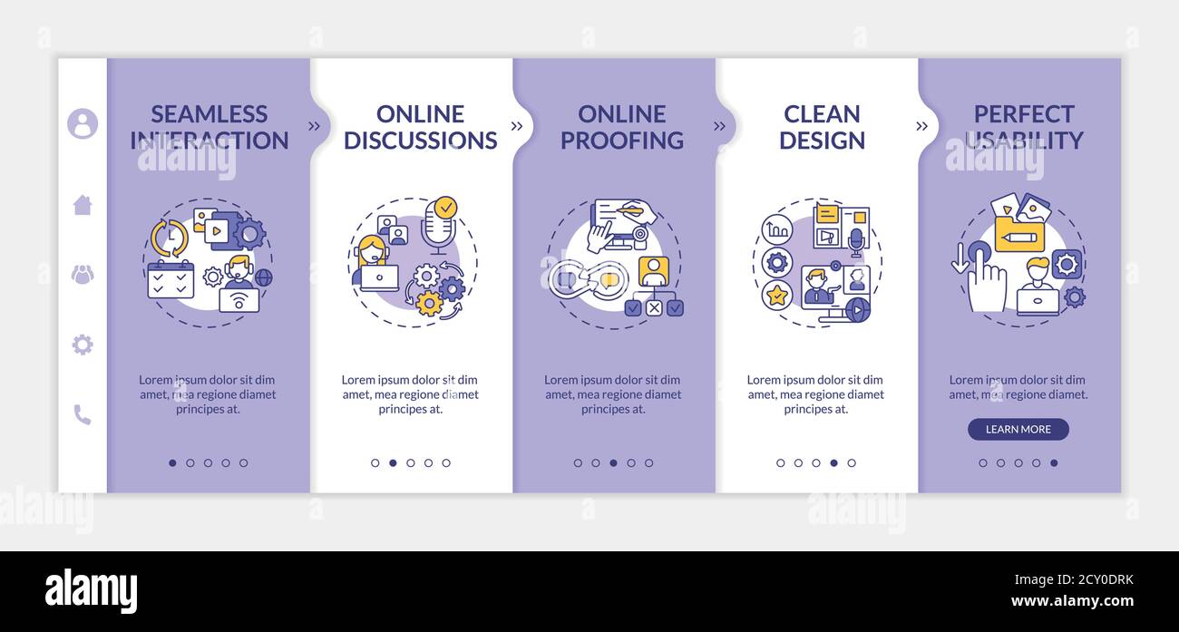 Teleworking app features onboarding vector template Stock Vector