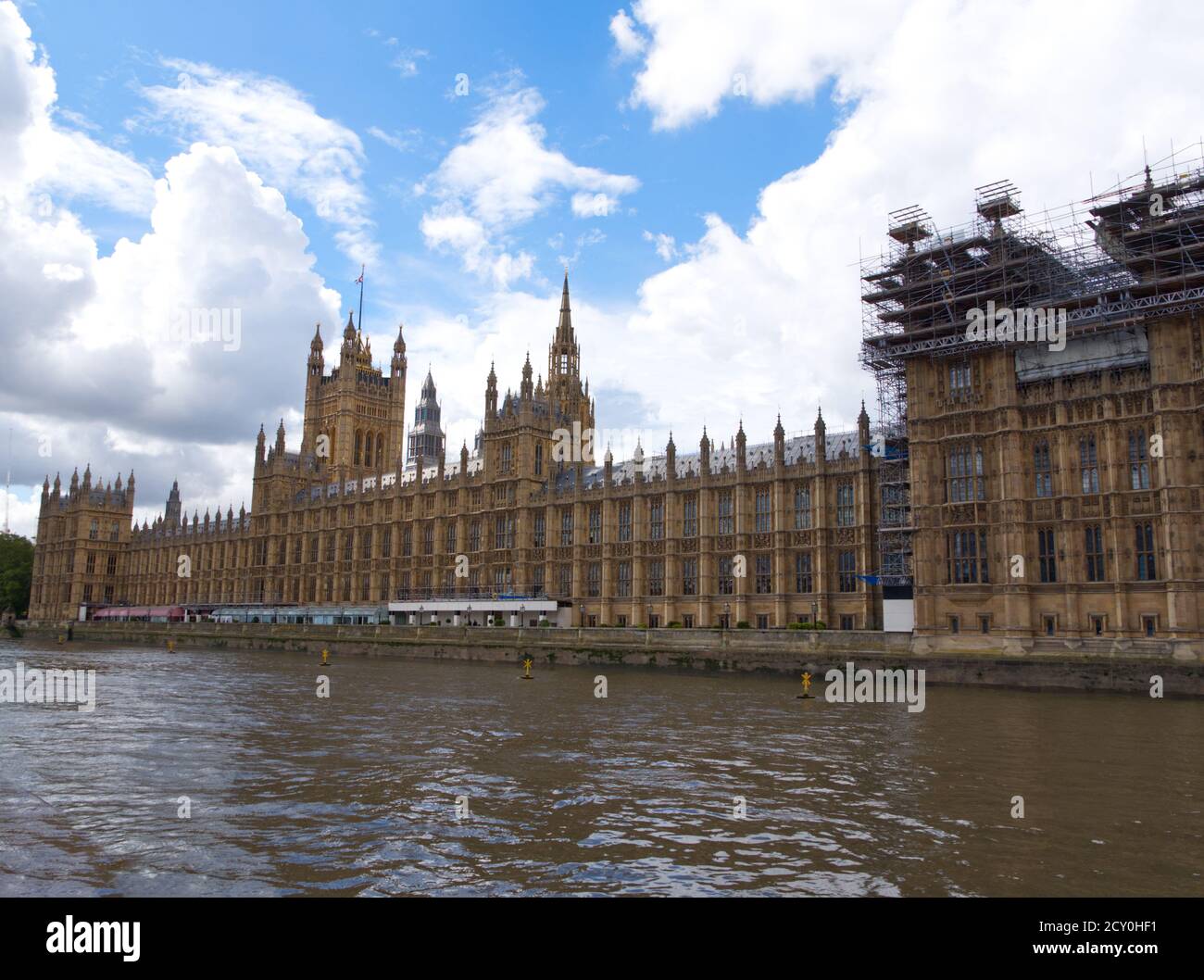 London's Magnificent Houses of Parliament the seat of Englands power. Westminster Palace with Big Ben Tower. House of Commons a Gothic Architecture. Stock Photo
