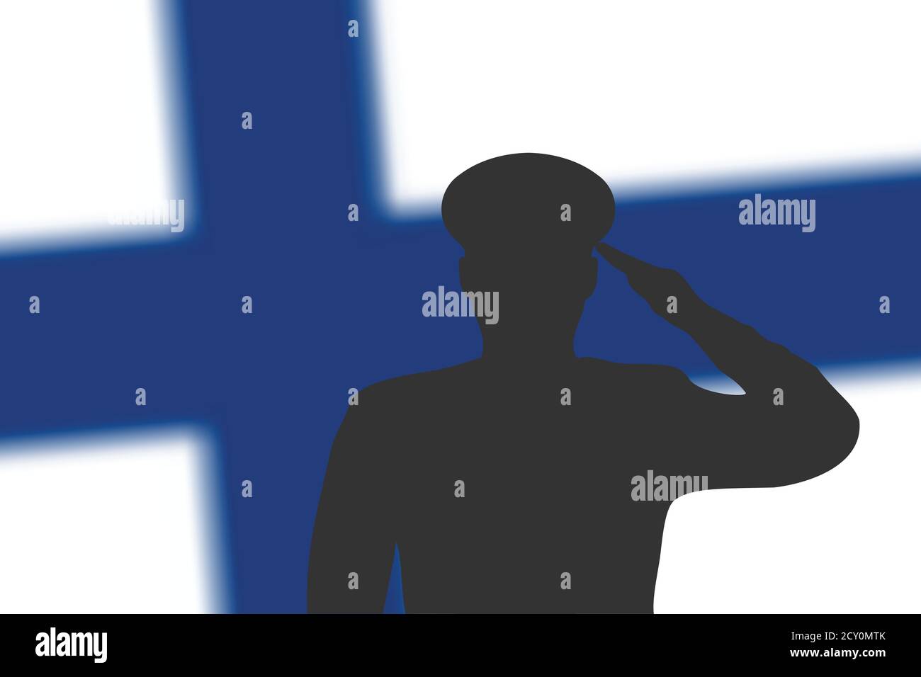 Solder silhouette on blur background with Finland flag. Stock Vector