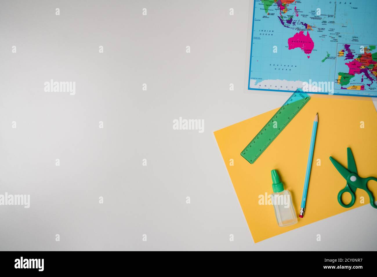 education supplies on plain white background Stock Photo