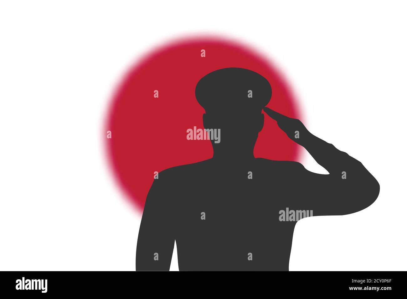 Solder silhouette on blur background with Japan flag. Stock Vector