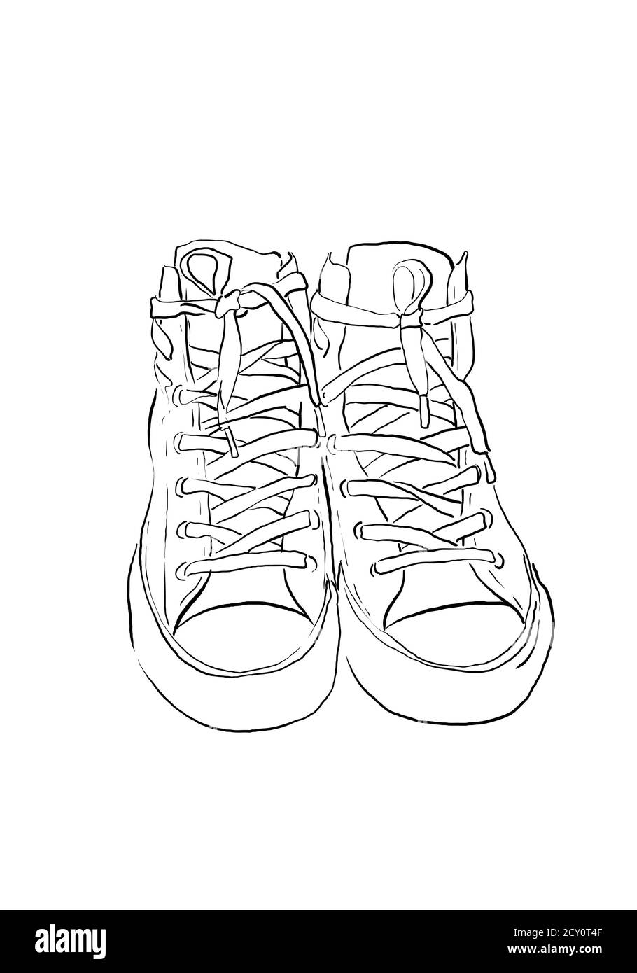 One line illustration of sneakers. Sports shoes in a line drawing style for sport & branding design. Stock Photo