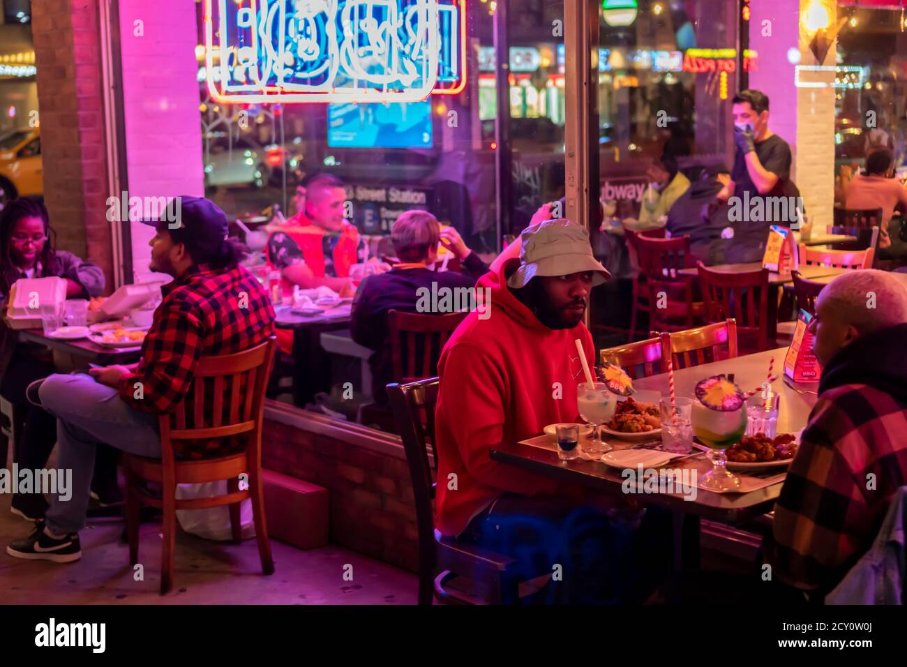 Indoor and outdoor dining at the Dallas BBQ restaurant in Chelsea in
