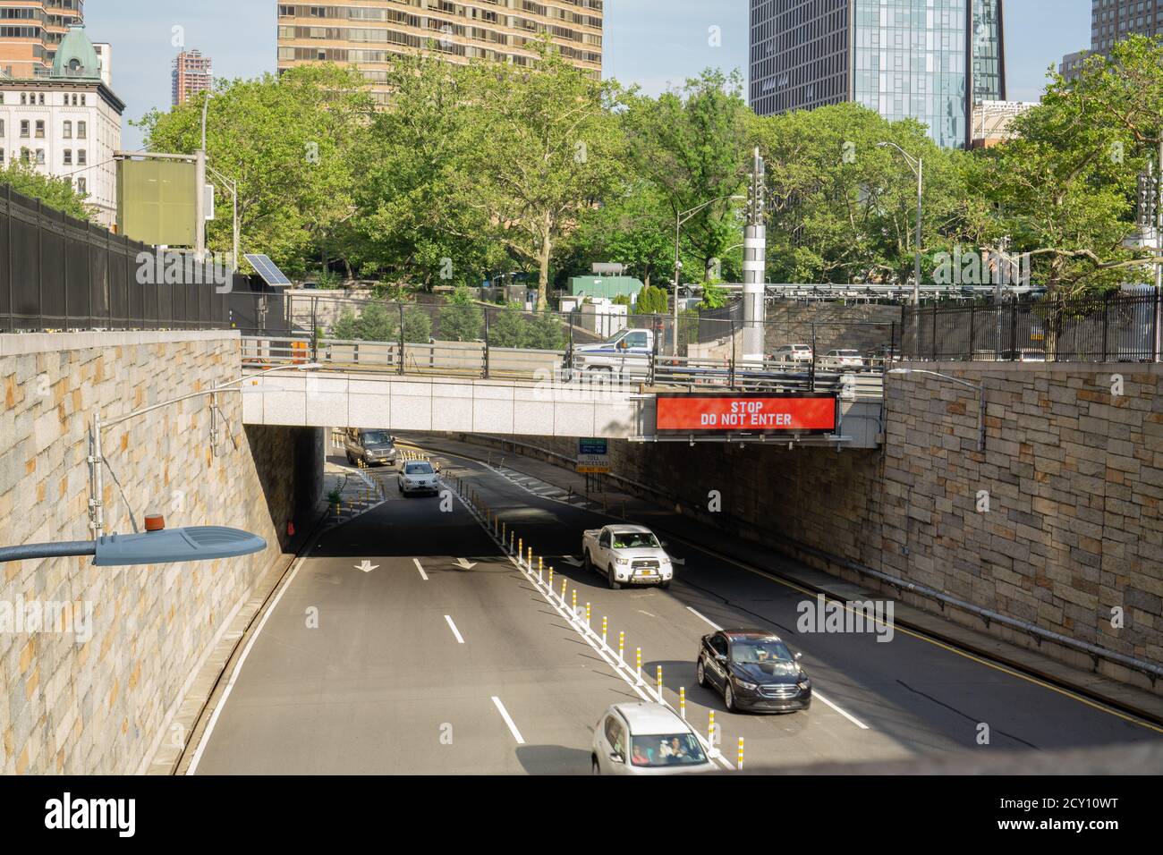 view on a Queens midtown tunnel street in new york city from the