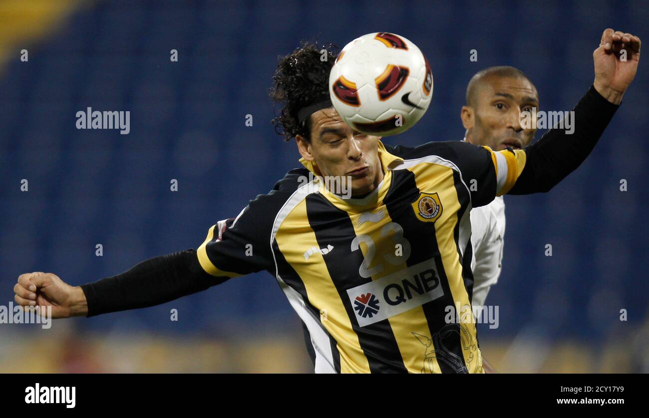 Qatar Sc S Sebastian Soria L Fights For The Ball With Lekhwia S Abdeslam Ouaddou During Their Qatar Stars League Soccer Match In Doha March 4 11 Reuters Fadi Al Assaad Qatar s Sport Soccer