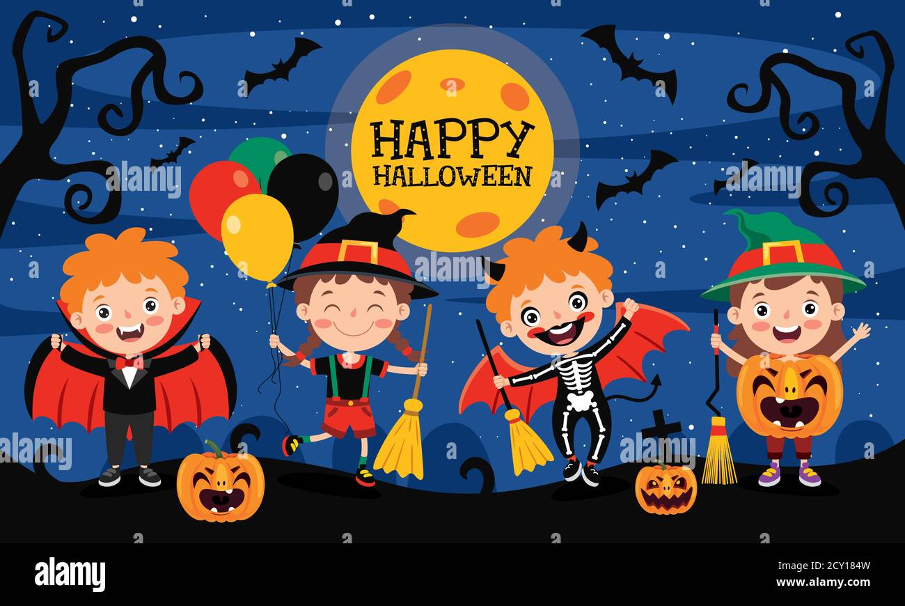 Happy Funny Child Celebrating Halloween Stock Vector