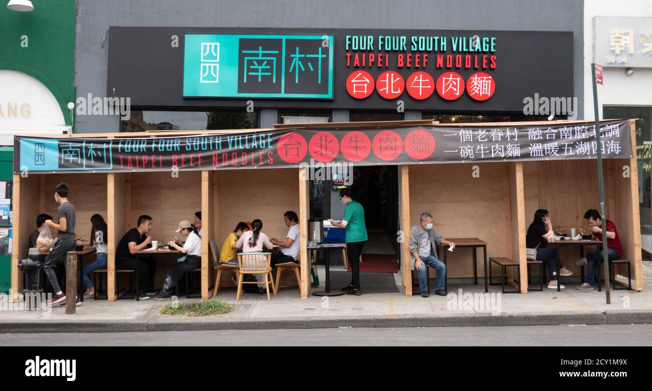 Social distancing of a Chinese restaurant outdoor dining in Flushing