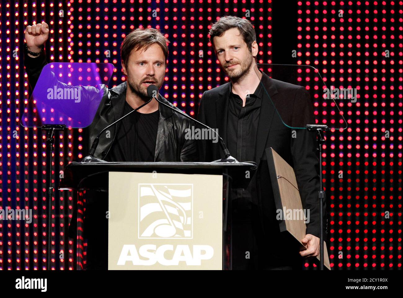 Songwriters Max Martin L And Lukasz Gottwald Better Known As Dr Luke Accept The Songwriter Of The Year Award At The 28th Annual Ascap American Society Of Composers Authors And Publishers Pop