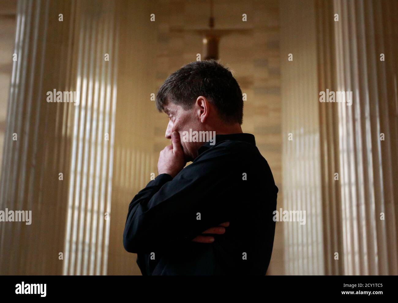 Plaintiff Dean Wilson pauses after hearing the Supreme Court's ruling on Insite, a drug addict safe injection site, in Ottawa September 30, 2011. Wilson was Insite's first user.   REUTERS/Chris Wattie (CANADA - Tags: POLITICS) Stock Photo