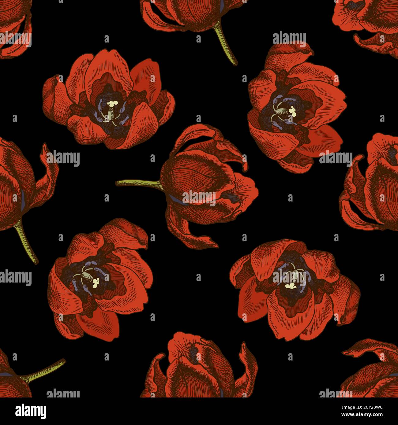 Seamless pattern with hand drawn colored tulip Stock Vector