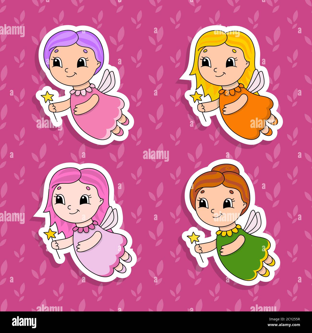 Set of bright color stickers for kids. Cute cartoon characters. Vector ...