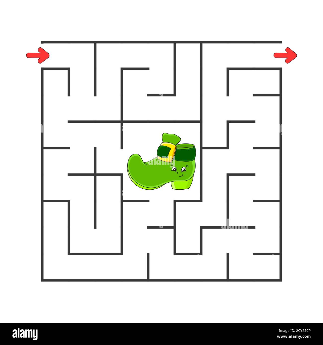 Square maze. Game for kids. Puzzle for children. Cartoon character. Labyrinth conundrum. Color vector illustration. Find the right path. The developme Stock Vector