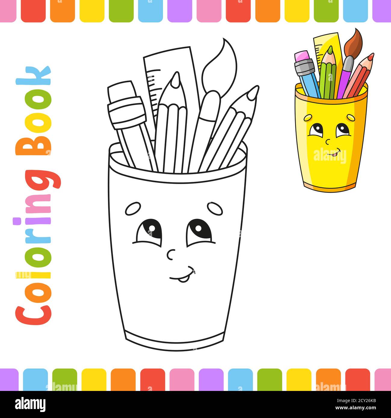 Download Coloring Book For Kids Back To School Cheerful Character Vector Illustration Cute Cartoon Style Fantasy Page For Children Black Contour Silhouet Stock Vector Image Art Alamy